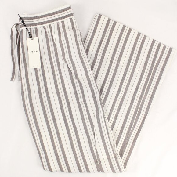 ME+EM Summer Stripe Beach Trousers in Chocolate Brown/Soft White Size US 6 - NWT - Picture 1 of 9